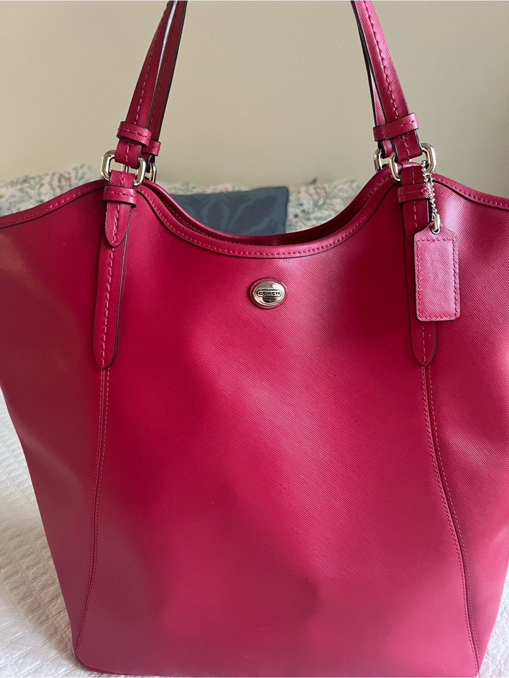 Coach Fuchsia Peyton Leather Tote with Polished Logo